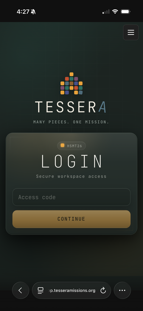 Safari open to the Tessera login page, with the more-options (•••) button in the bottom-right corner